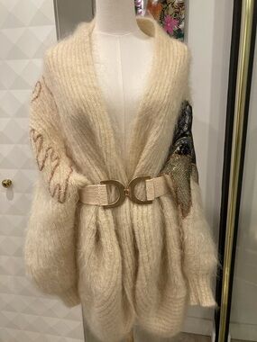 Vintage Fully Fashion Wool Mohair Open Cardigan Embroidered & Beaded Details